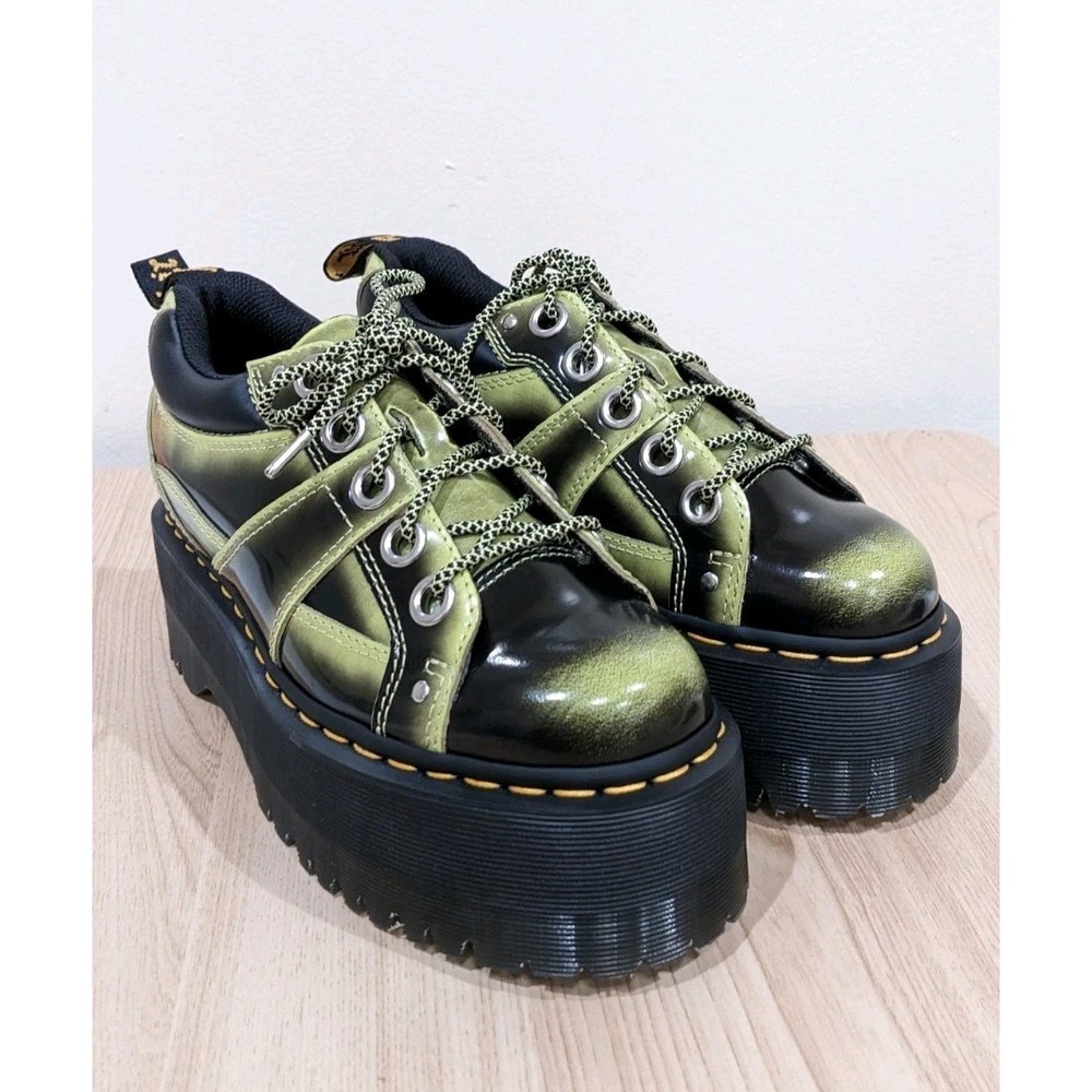 Dr. Martens Womens  5-Eye Max Distressed Platform Shoes Green/Black Sz 7 Festive - Picture 4 of 12